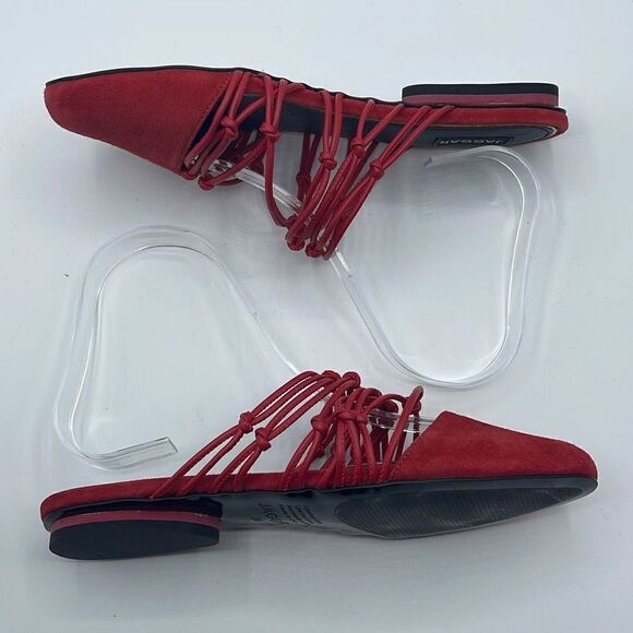 Jaggar Women's Suede Mules Flats Slip On Shoes Strappy Knotted Red Size 36 - Picture 2 of 13